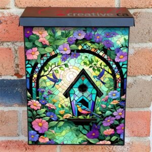 Stained Glass Birds and Morning Glories Colonial Mailbox Cover
