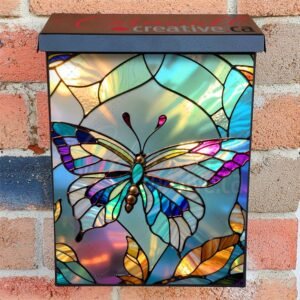 Pretty Stained Glass Butterfly Colonial Mailbox Cover