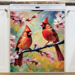 Springtime Cardinal Couple Magnetic Dishwasher Door Cover