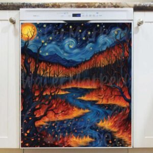 Starry Night and Autumn Forest Magnetic Dishwasher Door Cover