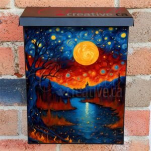 Starry Night and Autumn Full Moon Colonial Mailbox Cover