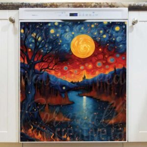 Starry Night and Autumn Full Moon Magnetic Dishwasher Door Cover
