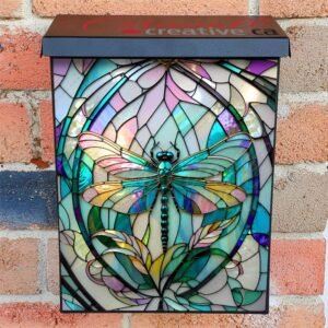 Pretty Stained Glass Dragonfly Colonial Mailbox Cover