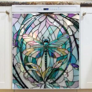 Pretty Stained Glass Dragonfly Magnetic Dishwasher Door Cover