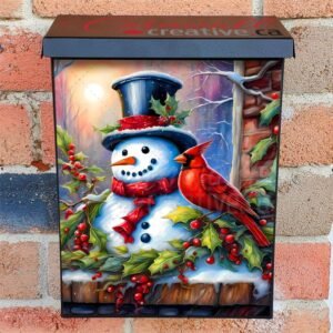 Sweet Christmas Snowman and Cardinal Colonial Mailbox Cover