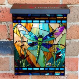 Beautiful Stained Glass Dragonfly Colonial Mailbox Cover
