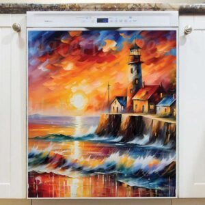 Lighthouse in the Glazing Sunset Magnetic Dishwasher Door Cover