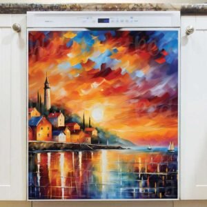 Lighthouse and Sailboats in the Sunset Magnetic Dishwasher Door Cover