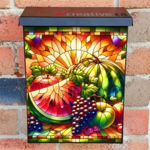 Stained Glass Still Life with Fruits Colonial Mailbox Cover