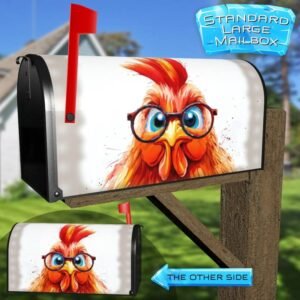 Cute Rooster in Eyeglasses Rural Farm Mailbox Cover