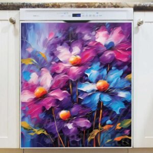 Blue and Purple Flowers Magnetic Dishwasher Door Cover