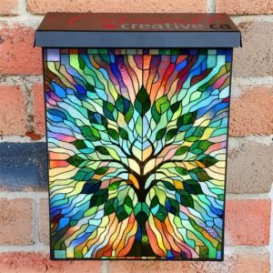 Stained Glass Tree in the Sunrise Colonial Mailbox Cover