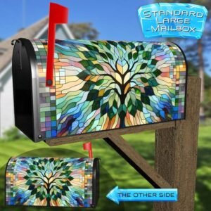 Stained Glass Tree in the Sunrise Rural Farm Mailbox Cover