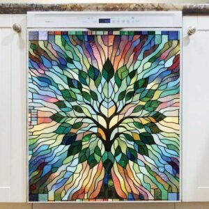 Stained Glass Tree in the Sunrise Magnetic Dishwasher Door Cover