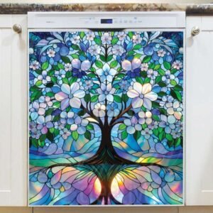 Stained Glass Spring Apple Tree Magnetic Dishwasher Door Cover