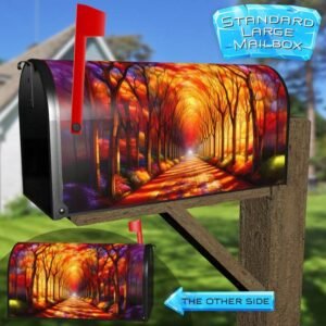 Stained Glass Autumn Forest Pathway Rural Farm Mailbox Cover