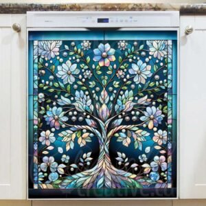 Stained Glass Spring Tree 2 Magnetic Dishwasher Door Cover