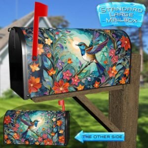Blooming Flowers and Folk Bird Rural Farm Mailbox Cover