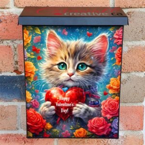 Valentine’s Kitten with Heart Colonial Mailbox Cover