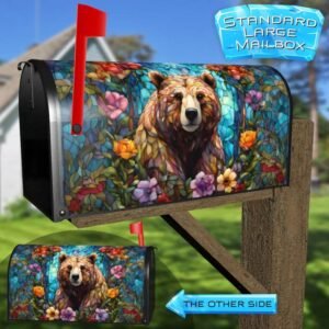 Lovely Stained Glass Bear Rural Farm Mailbox Cover