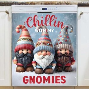 Three Cute Christmas Gnomes Magnetic Dishwasher Door Cover