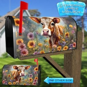 Fluffy Baby Cow in the Garden Rural Farm Mailbox Cover