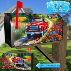 Red Farmhouse Truck Rural Farm Mailbox Cover