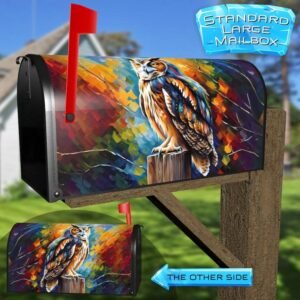 Colorful Owl on the Fence Rural Farm Mailbox Cover