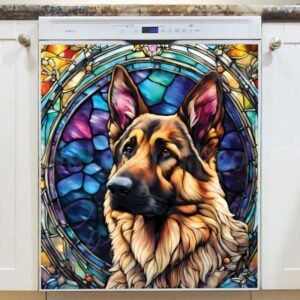 Stained Glass German Shepherd Magnetic Dishwasher Door Cover