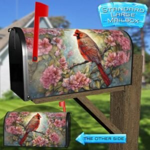 Pretty Cardinal on the Blooming Tree Rural Farm Mailbox Cover