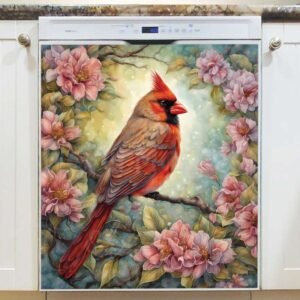 Pretty Cardinal on the Blooming Tree Magnetic Dishwasher Door Cover