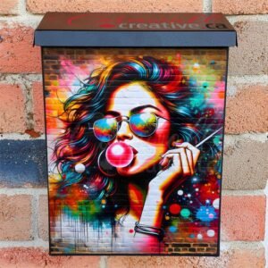 Graffiti Girl with a Bubblegum Colonial Mailbox Cover