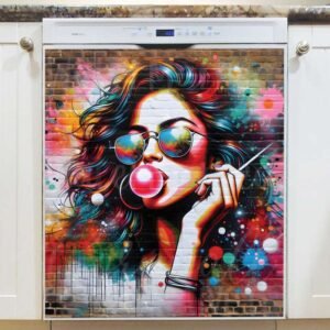 Graffiti Girl with a Bubblegum Magnetic Dishwasher Door Cover
