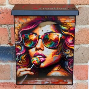 Pretty Graffiti Girl with Lollipop Colonial Mailbox Cover