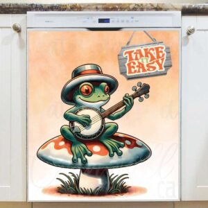 Cute Frog Playing Banjo Magnetic Dishwasher Door Cover