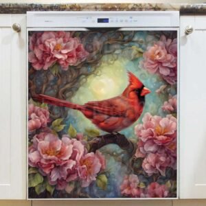 Cardinal on the Cherry Tree Magnetic Dishwasher Door Cover