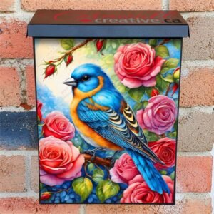 Pretty Bird on the Rose Bush Colonial Mailbox Cover