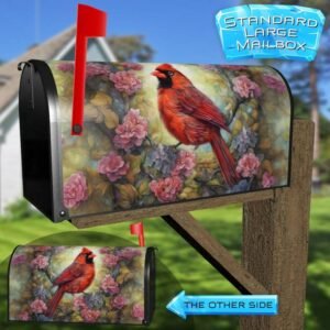 Male Cardinal on a Blossoming Tree Rural Farm Mailbox Cover