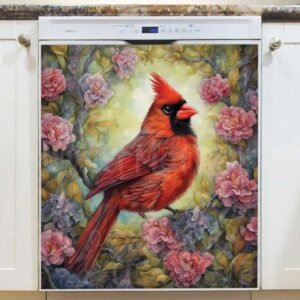 Male Cardinal on a Blossoming Tree Magnetic Dishwasher Door Cover