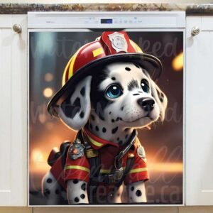 Cute Firefighter Dalmatian Magnetic Dishwasher Door Cover
