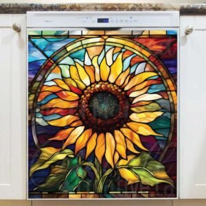 Stained Glass Beautiful Sunflower Magnetic Dishwasher Door Cover