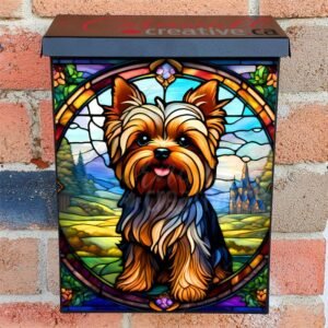 Stained Glass Yorkie Puppy Colonial Mailbox Cover