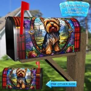 Stained Glass Yorkie Puppy Rural Farm Mailbox Cover