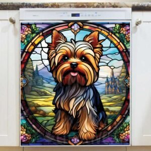 Stained Glass Yorkie Puppy Magnetic Dishwasher Door Cover