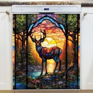 Stained Glass Woodland Deer Magnetic Dishwasher Door Cover