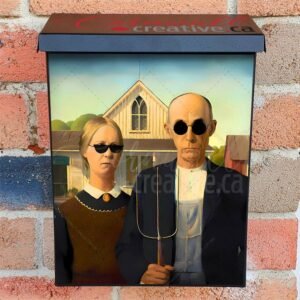 Grant Wood American Gothic Altered Art Colonial Mailbox Cover