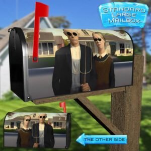 Grant Wood American Gothic Altered Art Rural Farm Mailbox Cover