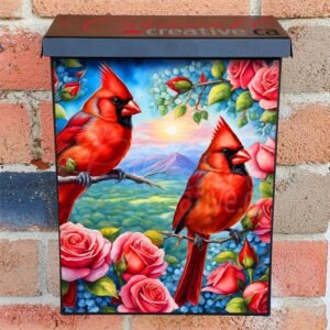 Cardinals on the Rose Bush Colonial Mailbox Cover