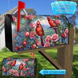 Cardinals on the Rose Bush Rural Farm Mailbox Cover
