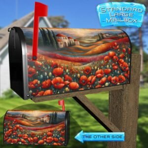 Beautiful Poppy Field Mosaic Rural Farm Mailbox Cover